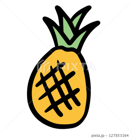 Hand drawn pineapple illustration for fruit, breakfast, light lunch, cafe, restaurant, menu, recipe, smoothie, juice drink vegan, brooch, grocery shopping, supermarket, mart, beach vibe, stickers 127853164