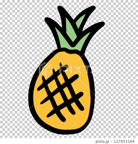 Hand drawn pineapple illustration for fruit, breakfast, light lunch, cafe, restaurant, menu, recipe, smoothie, juice drink vegan, brooch, grocery shopping, supermarket, mart, beach vibe, stickers 127853164