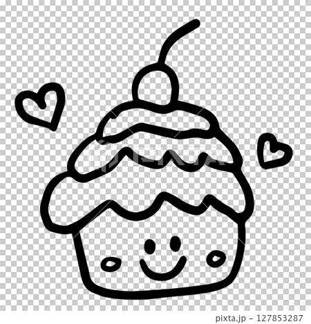 Hand drawn outline of happy cupcake with cherry for kid colouring book, bakery, pastry, food, snack, brunch, afternoon tea, coffee shop, sweet dessert, cute patch, sticker, cuisine, department store Hand drawn outline of happy cupcake with cherry for kid colouring book, bakery, pastry, food, snack, brunch, afternoon tea, coffee shop, sweet dessert, cute patch, sticker, cuisine, department store 127853287