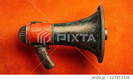 hand with megaphone on yellow background 127853326