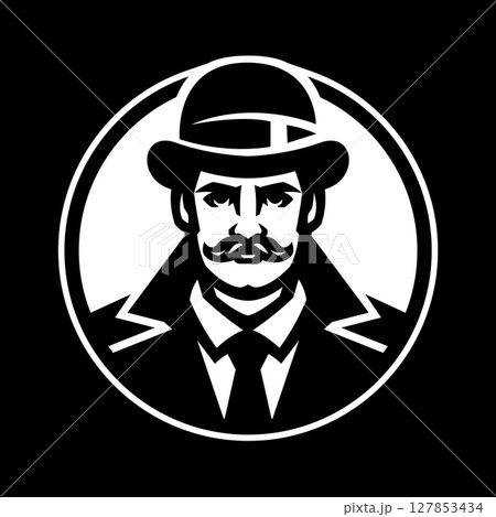 Gentleman. A man in a coat and hat on a dark background. 127853434