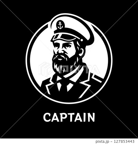 A man with a beard in a captain s uniform. The captain of the ship on a dark background. 127853443