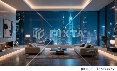 Modern Skyscraper Penthouse, Panoramic City View, Urban Opulence, and Elite Living. Perfect for real estate, architecture, and aspirational content Modern Skyscraper Penthouse, Panoramic City View, Urban Opulence, and Elite Living. Perfect for real estate, architecture, and aspirational content 127853573