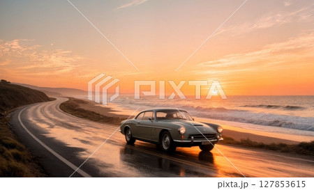Coastal Road Trip, Freedom, Open Road, Scenic Drive. Great for automotive brands, travel agencies, adventure seeking 127853615