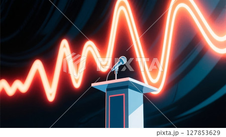 Abstract Political Speech, Dynamic Sound Waves, Persuasion, and Public Influence. Ideal for communication studies, leadership training, and media impact. Abstract Political Speech, Dynamic Sound Waves, Persuasion, and Public Influence. Ideal for communication studies, leadership training, and media impact. 127853629