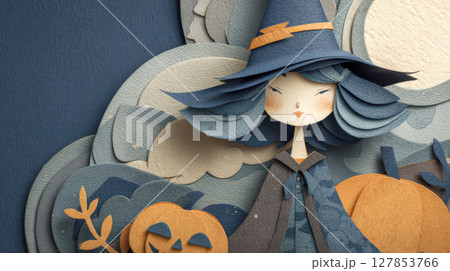 ハロウィンの魔女とジャックオーランタン ハロウィンの魔女とジャックオーランタン 127853766