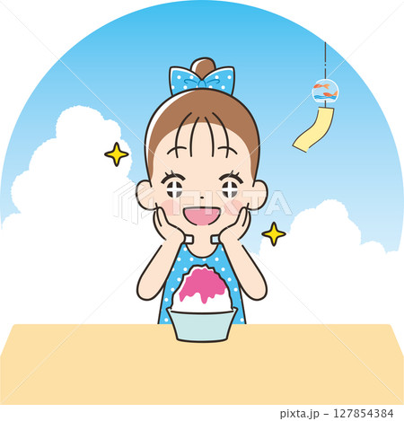 かき氷をキラキラした目で見つめる女の子 127854384