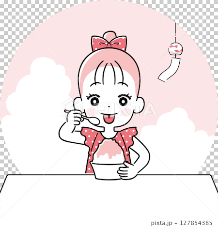 A girl with a colored tongue after eating shaved ice 127854385