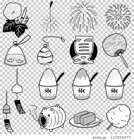 Pop and cute Japanese summer item set: monochrome 127854477