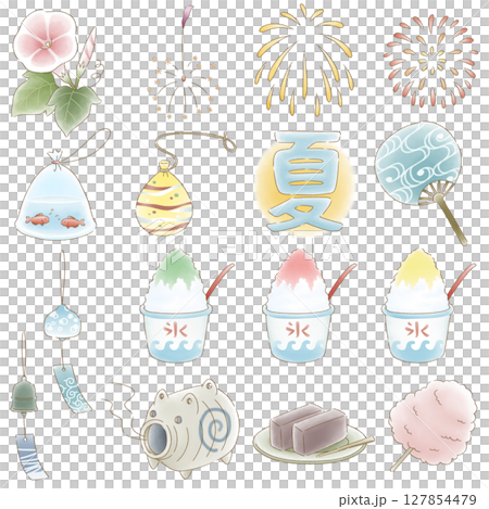 簡約大自然的日式夏日單品套裝：水彩畫 127854479