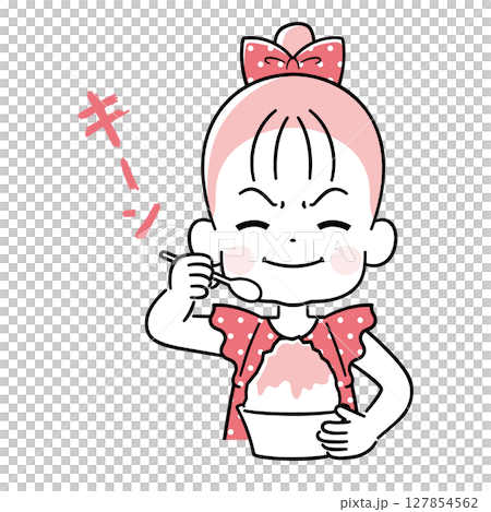 かき氷を食べて頭がキーンとした女の子 127854562