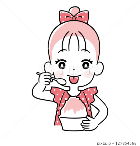 かき氷を食べて舌に色がついた女の子 127854568