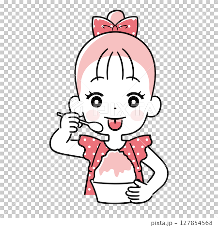 かき氷を食べて舌に色がついた女の子 127854568