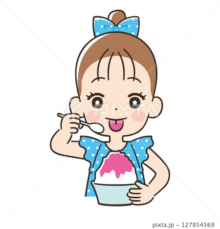 かき氷を食べて舌に色がついた女の子 127854569