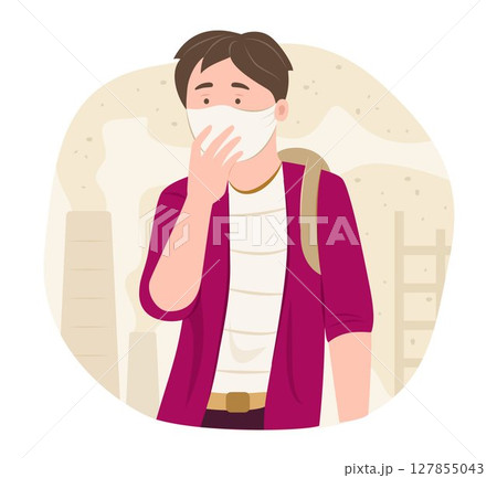 Teenage Boy wearing Face Mask for Prevent Particulate Dust and Air Pollution Concept Illustration Teenage Boy wearing Face Mask for Prevent Particulate Dust and Air Pollution Concept Illustration 127855043