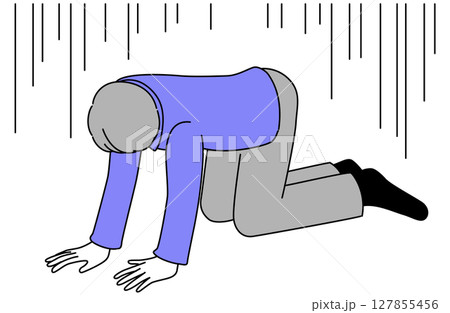 落ち込んで四つん這いになりうなだれる若い男性のイラスト 127855456