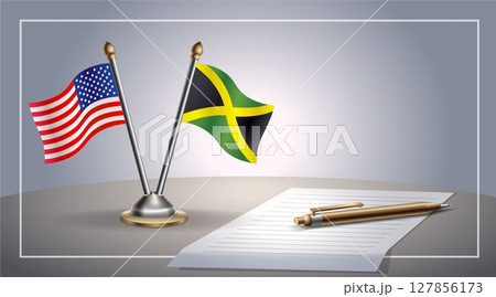 Small national flag of United States (USA) and Jamaica flag Relation, Template Vector Illustration 127856173