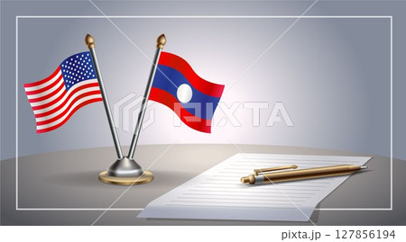 Small national flag of United States (USA) and Laos flag Relation, Template Vector Illustration 127856194