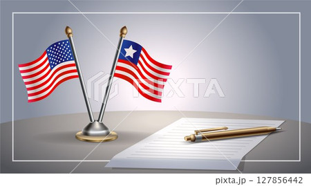 Small national flag of United States (USA) and Liberia flag Relation, Template Vector Illustration Small national flag of United States (USA) and Liberia flag Relation, Template Vector Illustration 127856442