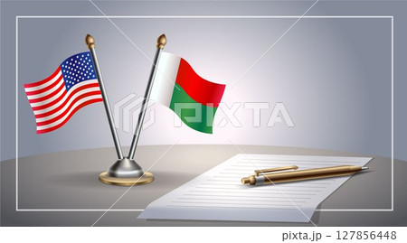 Small national flag of United States (USA) and Madagascar flag Relation, Template Vector Illustration 127856448