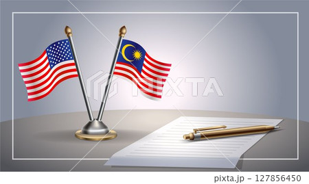 Small national flag of United States (USA) and Malaysia flag Relation, Template Vector Illustration 127856450