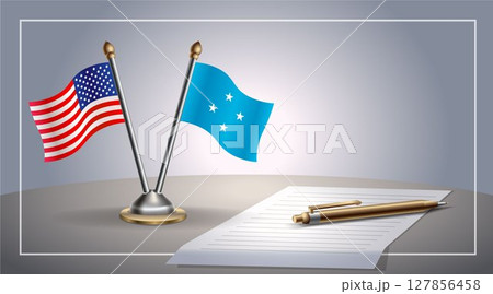 Small national flag of United States (USA) and Micronesia flag Relation, Template Vector Illustration 127856458