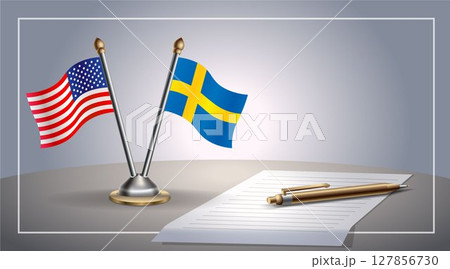 Small national flag of United States (USA) and Sweden flag Relation, Template Vector Illustration 127856730