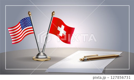 Small national flag of United States (USA) and Switzerland flag Relation, Template Vector Illustration 127856731