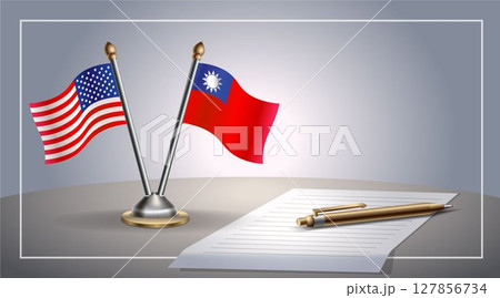 Small national flag of United States (USA) and Taiwan flag Relation, Template Vector Illustration 127856734