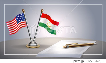 Small national flag of United States (USA) and Tajikistan flag Relation, Template Vector Illustration 127856735