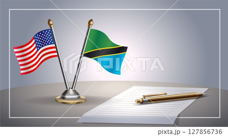 Small national flag of United States (USA) and Tanzania flag Relation, Template Vector Illustration 127856736