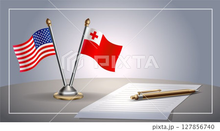 Small national flag of United States (USA) and Tonga flag Relation, Template Vector Illustration 127856740