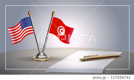 Small national flag of United States (USA) and Tunisia flag Relation, Template Vector Illustration 127856742