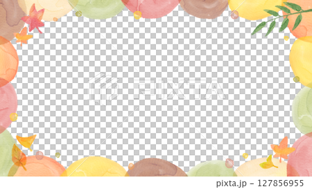 Autumn watercolor frame background. Round pattern with autumn leaves, cute hand drawn illustration 127856955