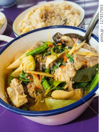 Tender Pork Ribs in Super Spicy Fragrant Green Clear Curry 127857003