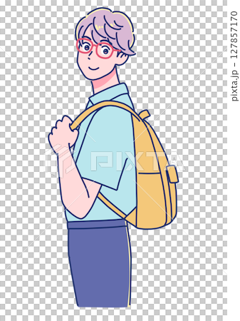 A high school boy carrying a backpack A high school boy carrying a backpack 127857170
