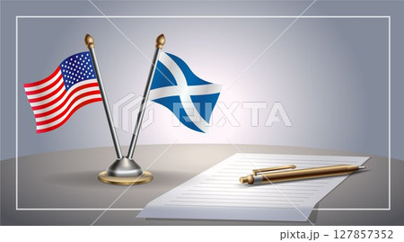 Small national flag of United States (USA) and Scotland flag Relation, Template Vector Illustration 127857352