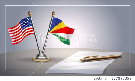 Small national flag of United States (USA) and Seychelles flag Relation, Template Vector Illustration 127857355