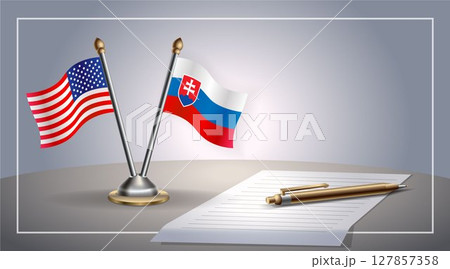 Small national flag of United States (USA) and Slovakia flag Relation, Template Vector Illustration 127857358