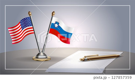 Small national flag of United States (USA) and Slovenia flag Relation, Template Vector Illustration Small national flag of United States (USA) and Slovenia flag Relation, Template Vector Illustration 127857359