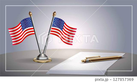 Small national flag of United States (USA) and United States flag Relation, Template Vector Illustration 127857369