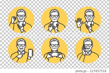 A simple upper body set of a senior man operating a smartphone A simple upper body set of a senior man operating a smartphone 127857518
