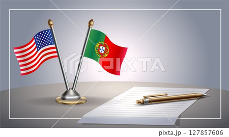 Small national flag of United States (USA) and Portugal flag Relation, Template Vector Illustration 127857606