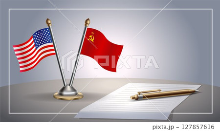 Small national flag of United States (USA) and USSR flag Relation, Template Vector Illustration 127857616