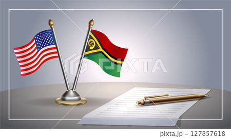 Small national flag of United States (USA) and Vanuatu flag Relation, Template Vector Illustration 127857618