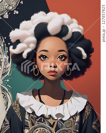 アフロヘアの女性キャラクター 127857625
