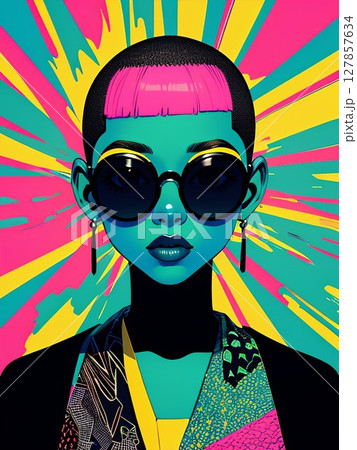 ボウズヘアの女性キャラクター 127857634