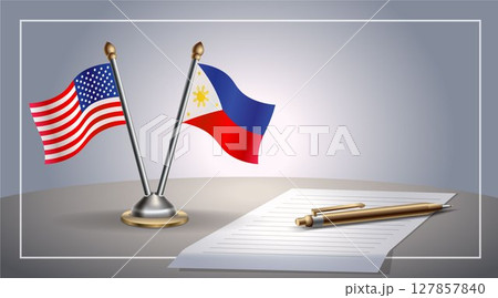 Small national flag of United States (USA) and Philippines flag Relation, Template Vector Illustration 127857840