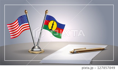 Small national flag of United States (USA) and New Caledonia flag Relation, Template Vector Illustration 127857849