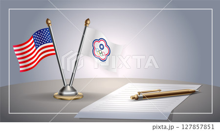 Small national flag of United States (USA) and China Taipei flag Relation, Template Vector Illustration 127857851